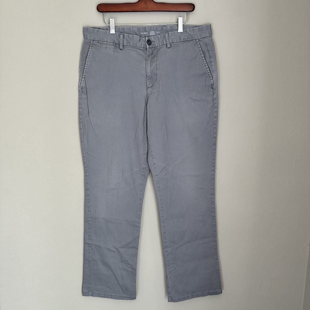 Old Navy Gray Cotton Chino Pants Ultimate Straight Built In Flex Preppy Casual